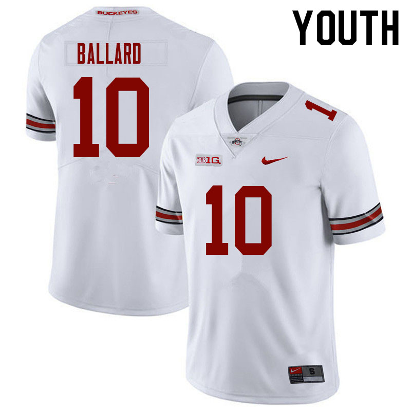 Ohio State Buckeyes Jayden Ballard Youth #10 White Authentic Stitched College Football Jersey